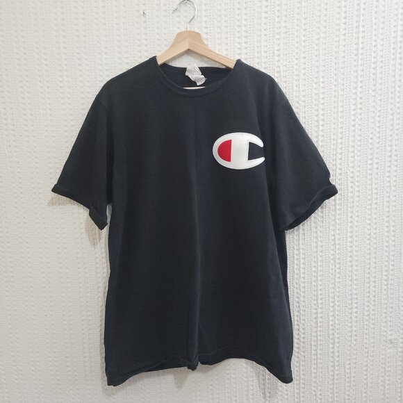 Vintage Champion blue tag logo tee black shirt 70s Oversized Logo Size XXL - Picture 4 of 11